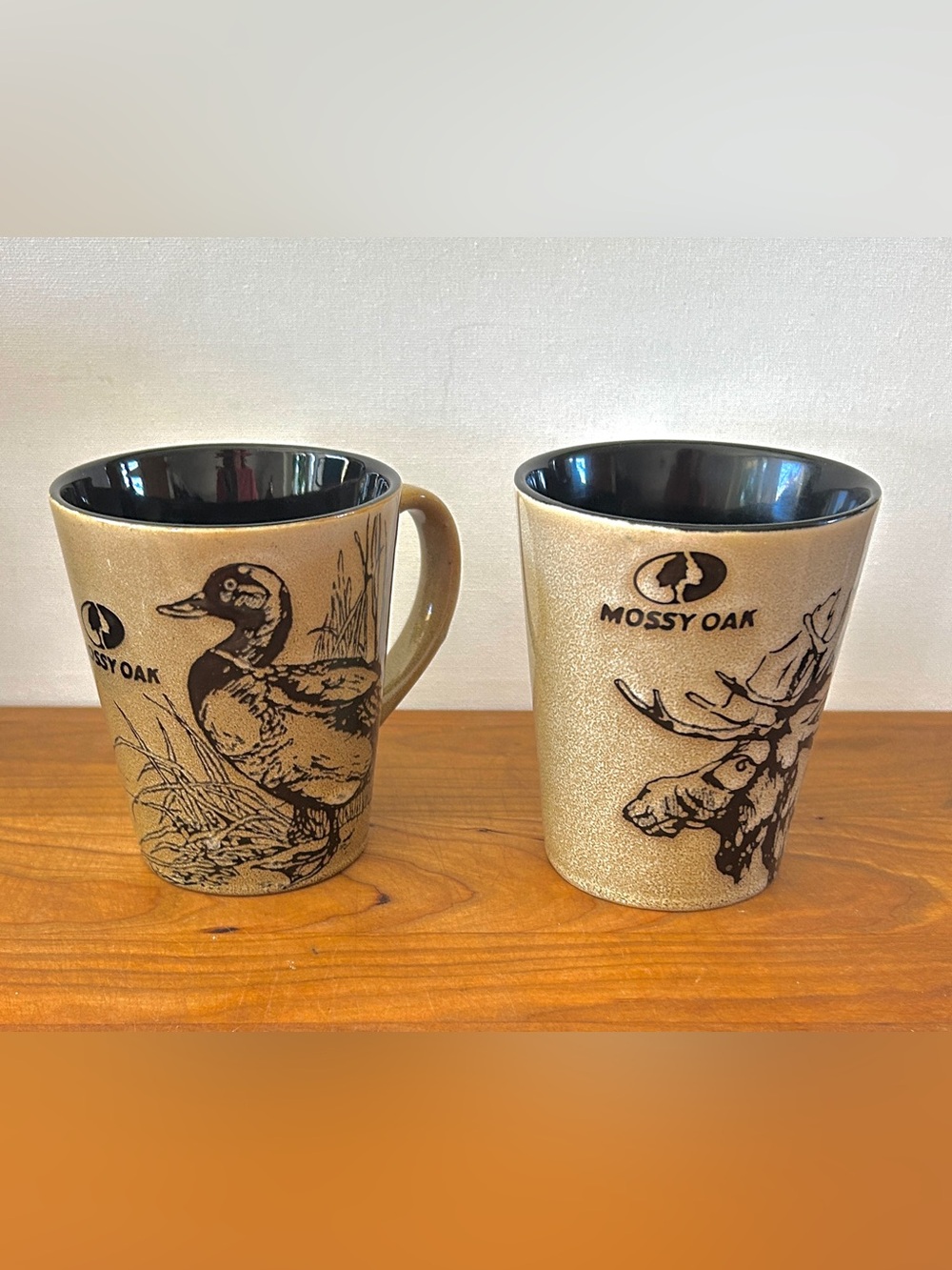 Mossy Oak Stoneware Ceramic 14 oz Moose & Duck Coffee Mugs Set Of 2